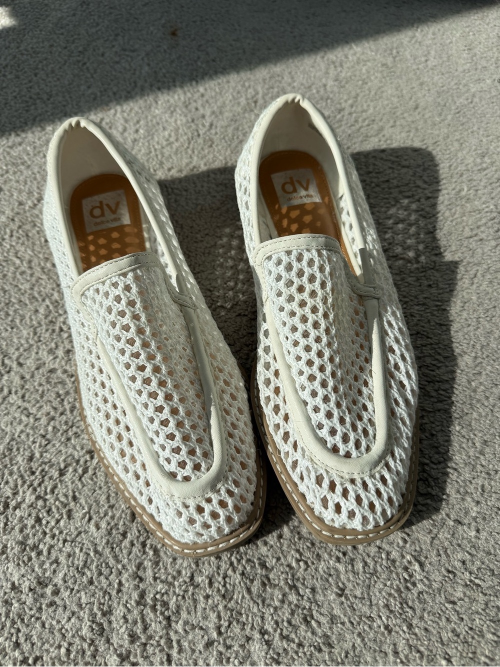DV Leather-Trim White Mesh Slip-On Loafers for women
